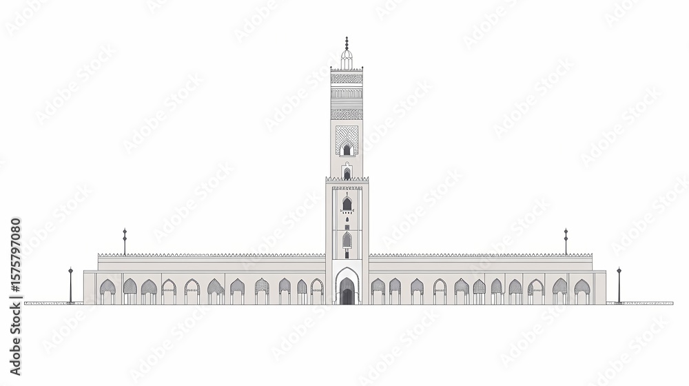 Obraz premium Architectural drawing of a mosque facade.
