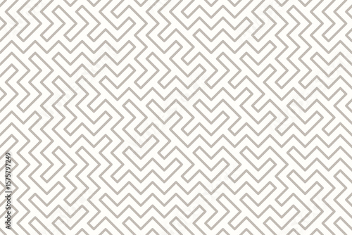 Modern seamless vector pattern with geometric maze-inspired lines, neutral beige over white. Ideal for contemporary textiles, wallpapers, packaging, backgrounds in digital banners or print projects.