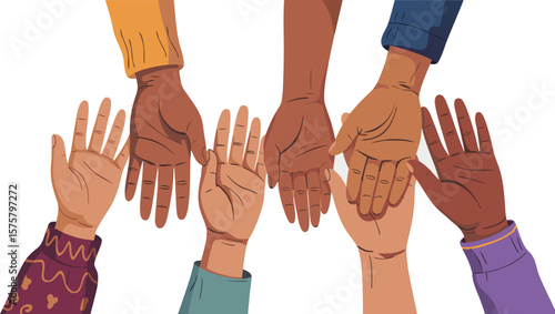 Diversity and Inclusion Illustration of Interracial Hands Joining Together to Promote Community Spirit