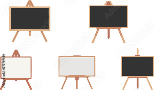 Illustration of Blank Chalkboards and Whiteboards on Stands, Perfect for Education or Design Mockups