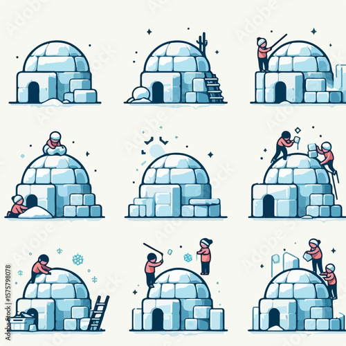 image of making an igloo house with a simple and minimalist flat design using a white background