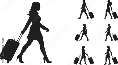 Woman Silhouette Traveling With Suitcase Elegant Female Figure With Luggage Images