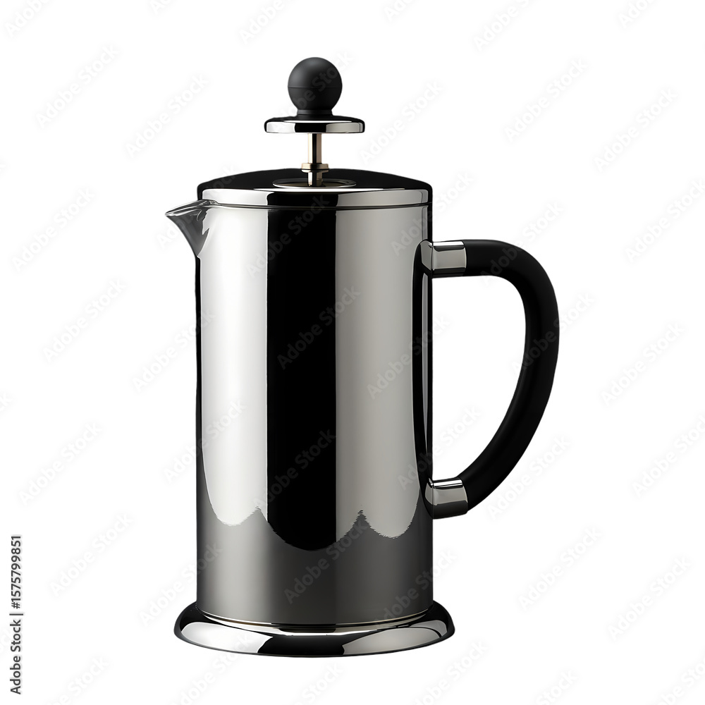 Fototapeta premium Sleek Chrome French Press Coffee Maker isolated on transparent background