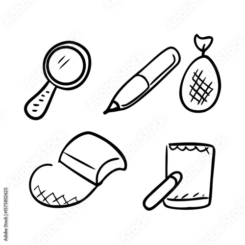Tool Icons Collection: A curated ensemble of essential office and study tools, each delicately hand-drawn in a minimalistic style, ready for a wealth of applications.