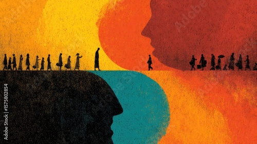 Abstract people crossing divide