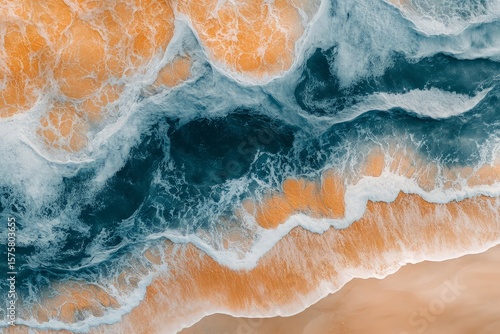 top view of textured sand with waves and orange color filter