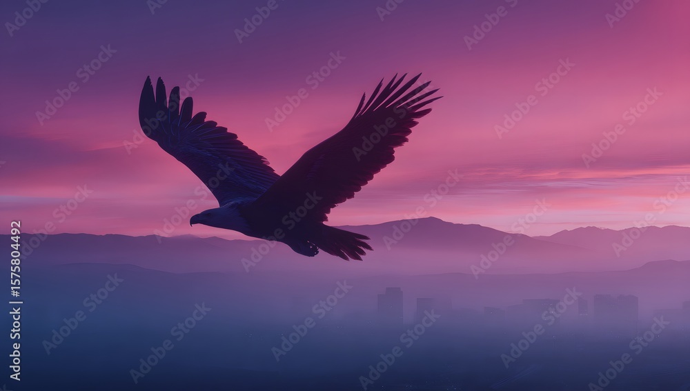 Obraz premium Majestic Bird Soaring Amidst Twilight Skies Displayed