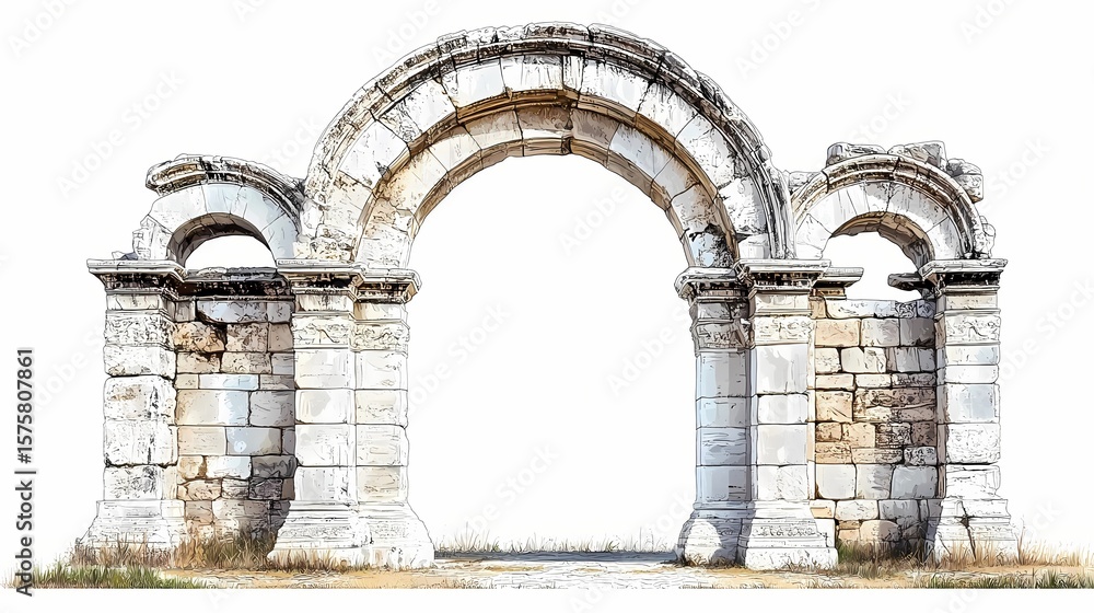 Fototapeta premium Ancient archway ruins, detailed illustration.