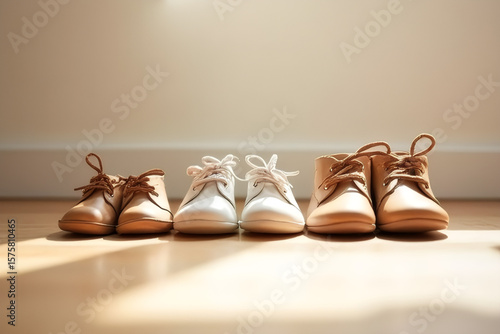 Middle Child Day Symbolic Still Life – Three Pairs of Shoes Representing Family Birth Order