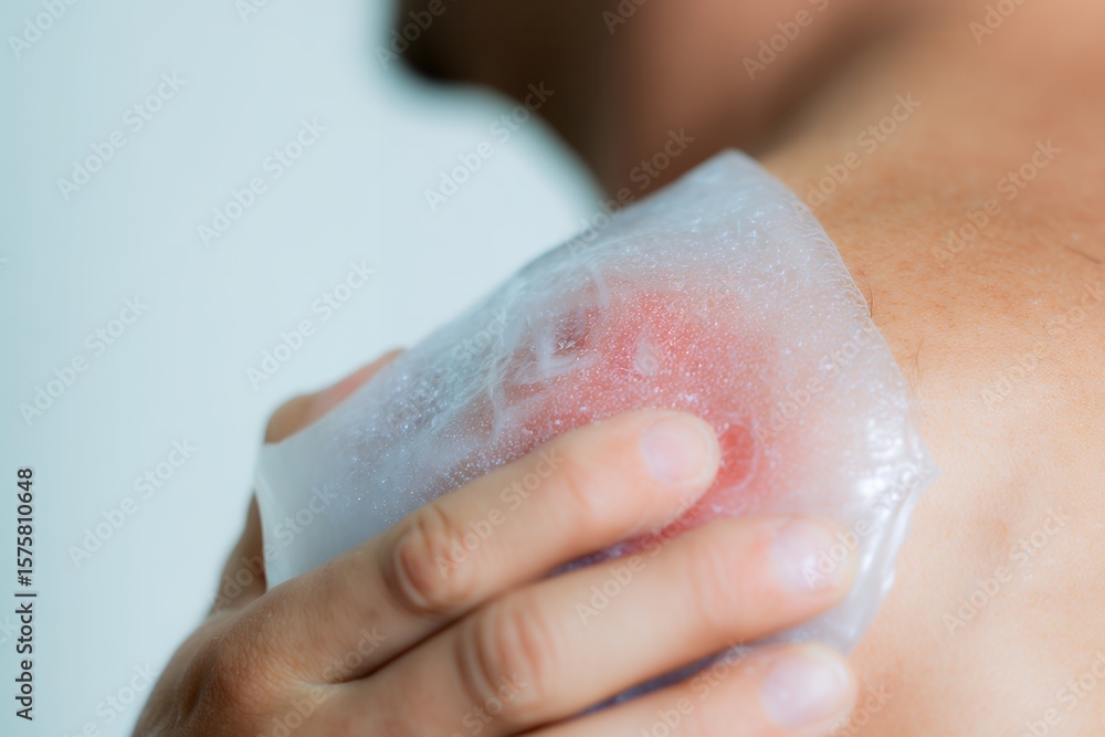 Naklejka premium Ice Pack Being Applied to a Shoulder for Pain Relief After Injury