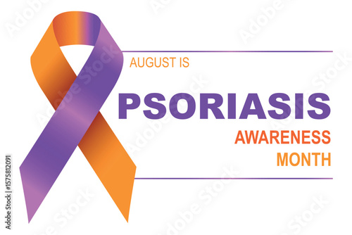 Psoriasis Awareness Month. Realistic Awareness orange and purple ribbon. Psoriasis awareness month with ribbon. Symbol of support, solidarity, raising awareness. Template for poster, Website Magazine,