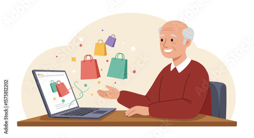 Senior Man Enjoying Online Shopping Experience  A Guide to E-commerce for Older Adults