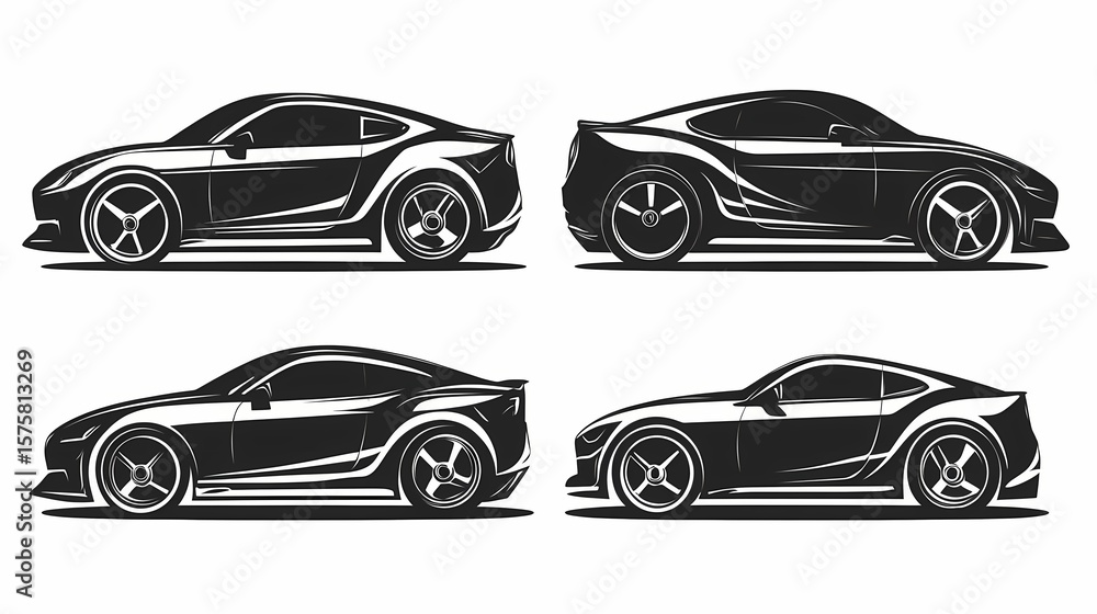 Fototapeta premium Silhouette illustrations of four sport cars.