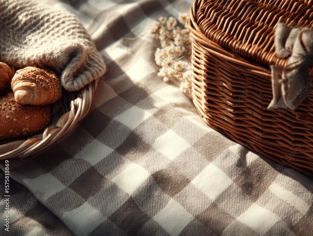 Obraz premium Warm Sunlight on a Rustic Picnic Setting