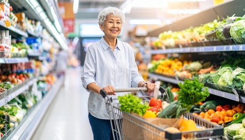 笑顔で買い物を楽しむシニア女性の暮らし