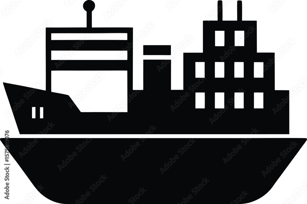 Fototapeta premium cargo ship icon black silhouette vector illustration on transparent background