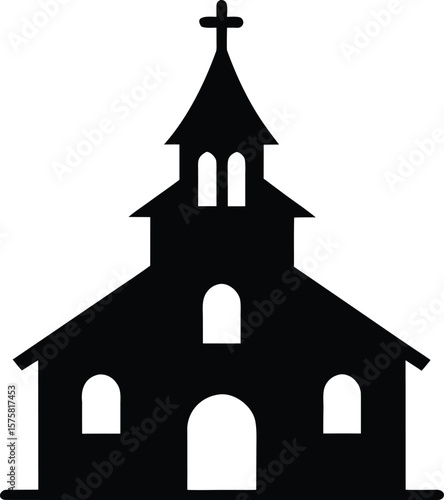 church icon black silhouette vector illustration on transparent background