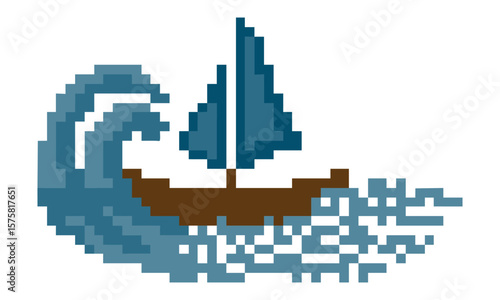 logo ship design illustration vector pixel art