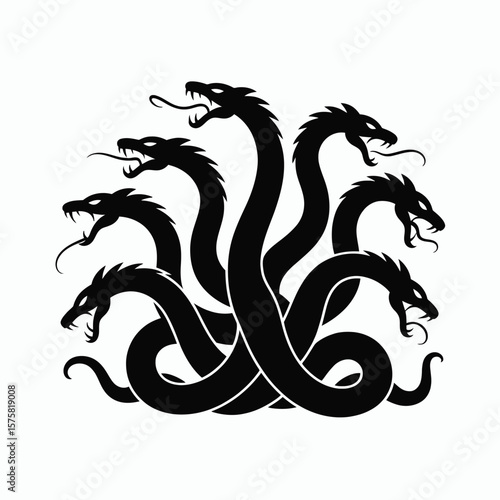 Black hydra mythical creature with multiple heads monster serpent