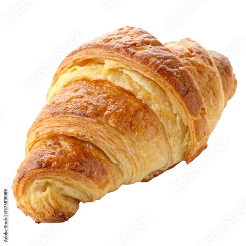 Golden flaky croissant perfect for breakfast pastries and sweet treats. Enjoy the buttery taste and texture of fresh baked goods.