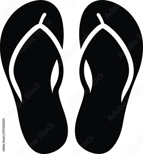 flip flop pair icon black silhouette vector illustration on transparent background