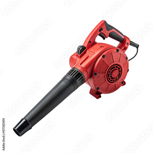 Closeup View of a Red and Black Electric Leaf Blower isolated on transparent background