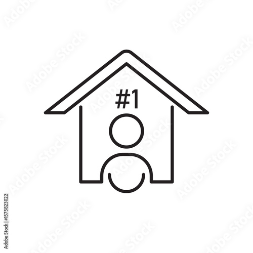 Minimal icon of a first-time homebuyer featuring a house with a #1 symbol and person figure, ideal for real estate, mortgage programs, and housing finance resources.