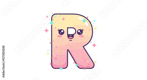 Vector cute kawaii letter r alphabet design for kids learning and educational resources vector illustration