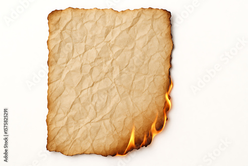 burning old crumpled paper texture isolated on background transparent png