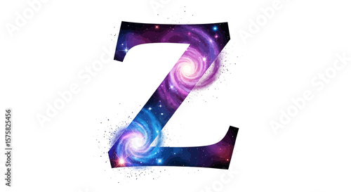 Vector letter z galaxy space cosmic nebula stars universe astronomy science education wallpaper design illustration