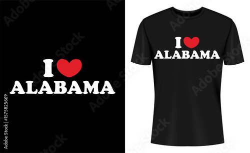 I Love Alabama Text Design on Black T Shirt Mockup