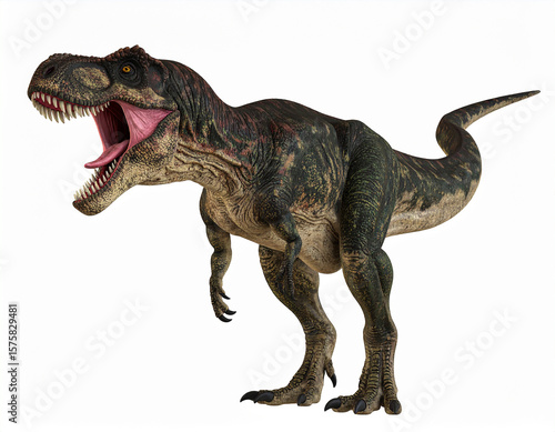 Fierce Vector Illustration of Roaring Tyrannosaurus Rex with Sharp Teeth and Aggressive Stance – Powerful Dinosaur Art on White Background for Education, Prehistoric, or Action Themes

