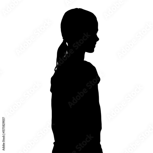 Silhouette Profile of Young Girl with Ponytail