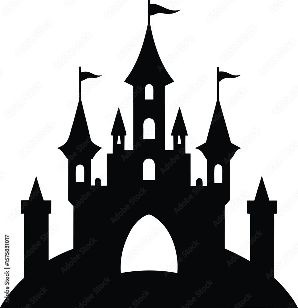 Obraz premium theme park castle icon black silhouette vector illustration on transparent background