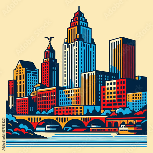 rochester city skyline vector illustration artwork wall art