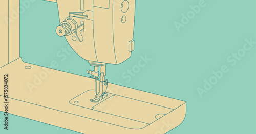 Minimalist sewing machine line art illustration. Vector illustration of a sewing machine in soft pastel tones. Ideal for craft, tailoring and DIY projects.