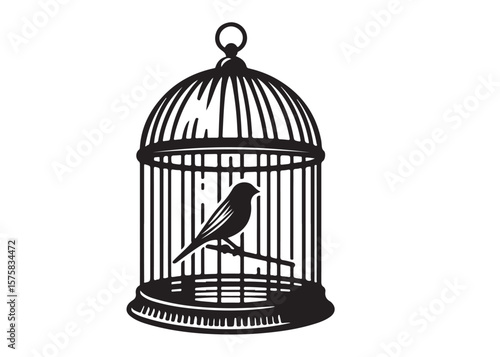 bird in a cage logo design silhouette vectors illustration, bird in a cage silhouette vector logo, silhouette birdcage vector logo, vintage black birdcage logo silhouettes vector on a white background