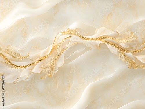 Elegant Gold Embroidered Beige Silk Fabric Texture