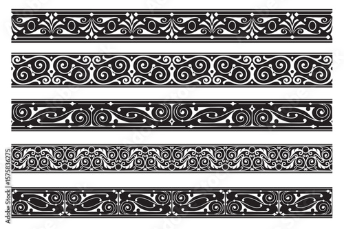 Set of decorative seamless ornamental border - Vector modular