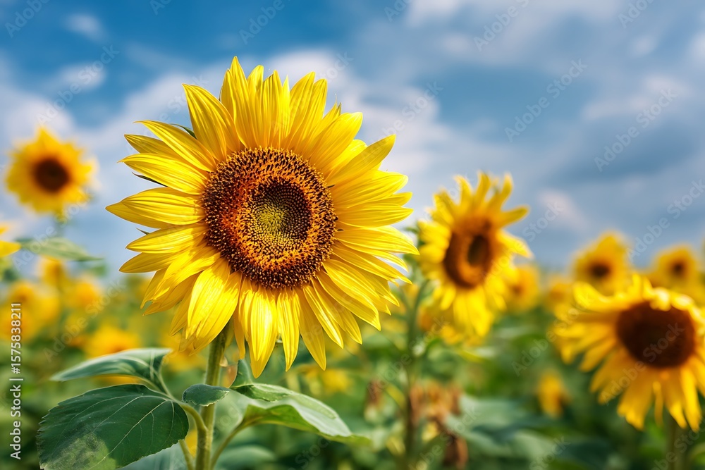 Fototapeta premium Vibrant Sunflowers in a Field Under a Sunny Sky