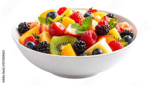 Pices of mix fruits on bowl isolated on transparent background.