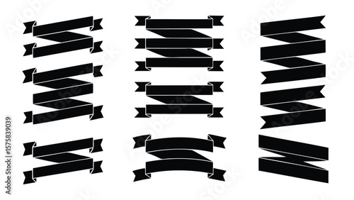 Collection of black banner ribbons in various styles for graphic design and decoration needs exactly one hundred