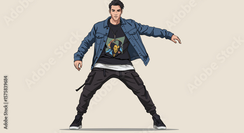 Trendy illustration of male streetwear fashion for youth culture and urban brand promotions