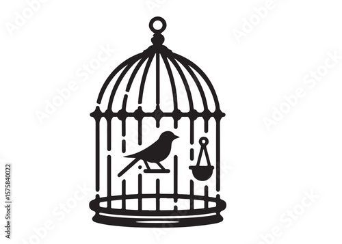 bird in a cage logo design silhouette vectors illustration, bird in a cage silhouette vector logo, silhouette birdcage vector logo, vintage black birdcage logo silhouettes vector on a white background