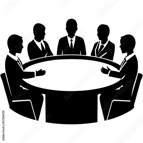 Group business people meeting around table silhouette vector illustration