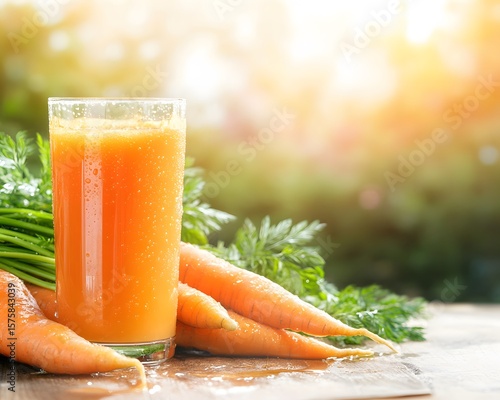 Refreshing Carrot Juice Glass with Fresh Carrots Outdoors