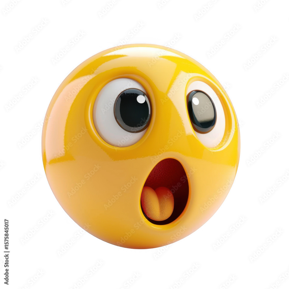Fototapeta premium Isolated Vividly Shocked Yellow Emoji white and transparent background.