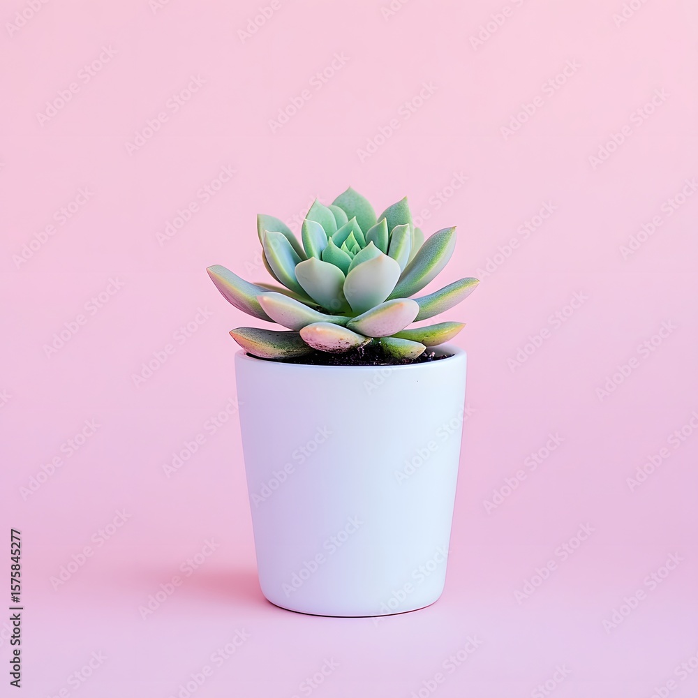 Succulent Plant in White Pot Pink Background Minimalist Home Decor Succulent Plant in White Pot Pink Background Minimalist Home Decor