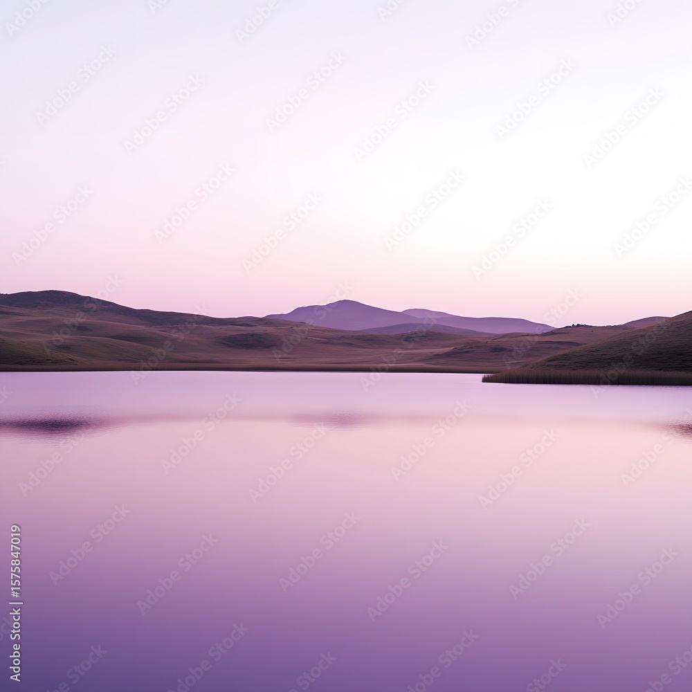 Fototapeta premium Serene Purple Sunset Lake and Mountain Landscape