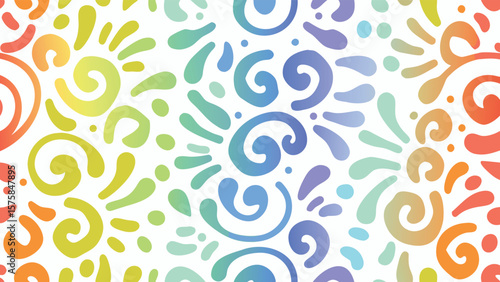 Colorful swirls and teardrop shapes in a vibrant pattern on a white background design element art